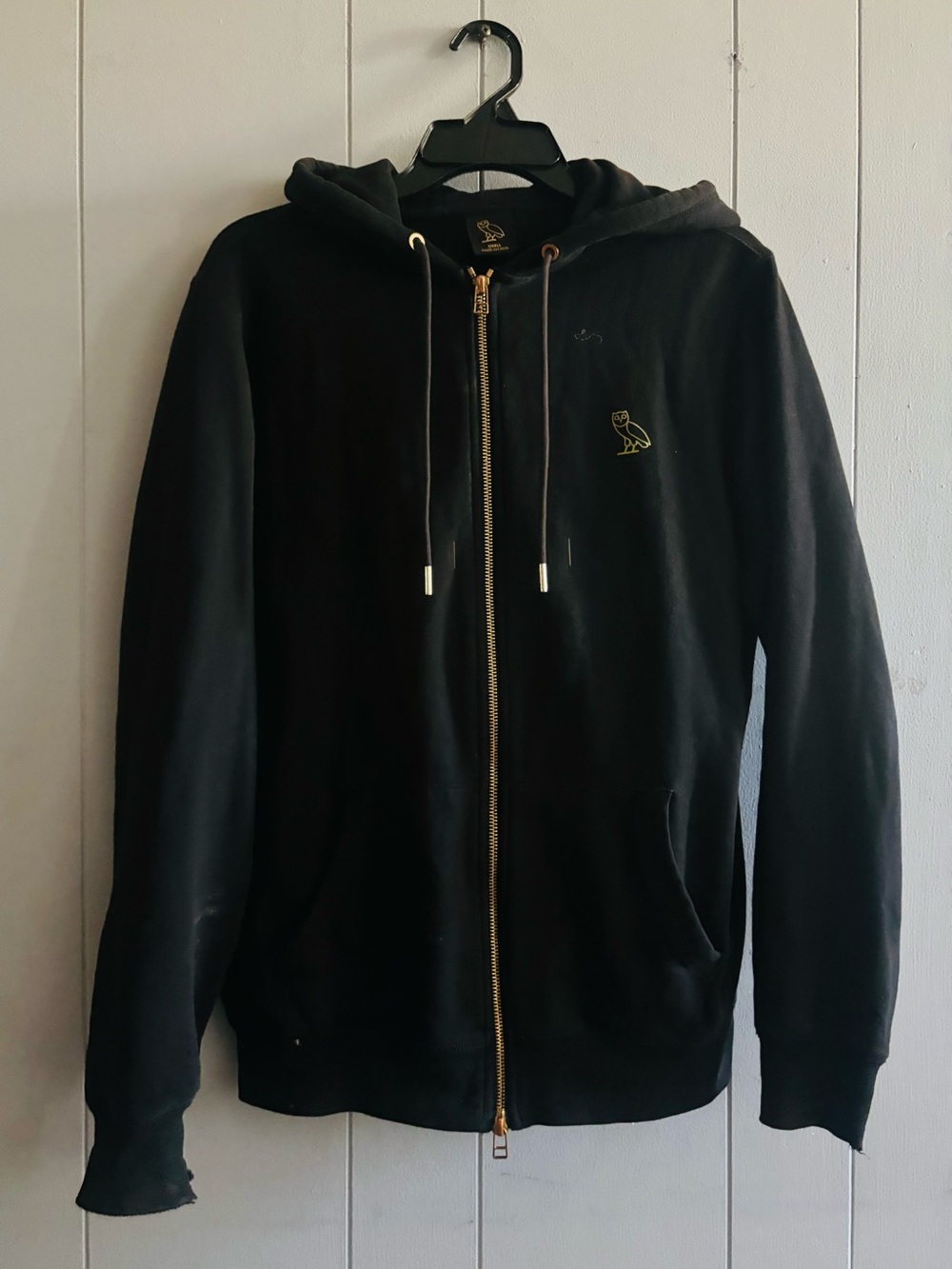 OVO OCTOBERS OWN DRAKE BLACK HOODIE Zip-Up with Gold Owl Accent Small